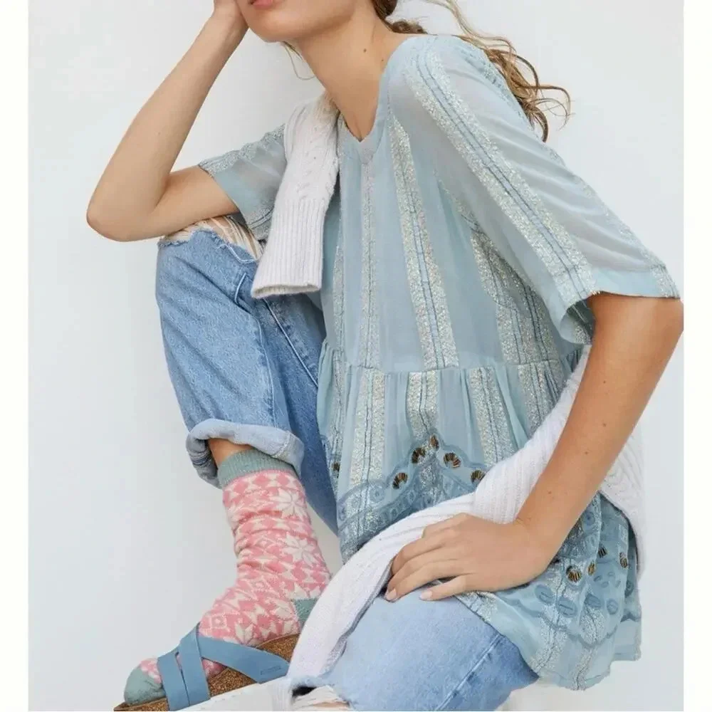 Anthropologie Raga Rozelle Embroidered Tunic Small